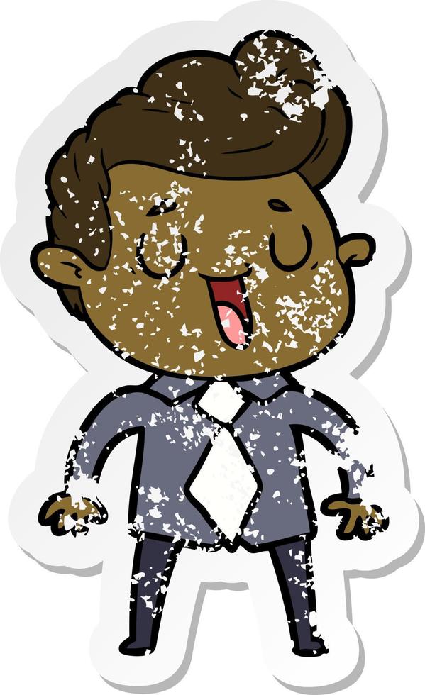 distressed sticker of a happy cartoon man vector
