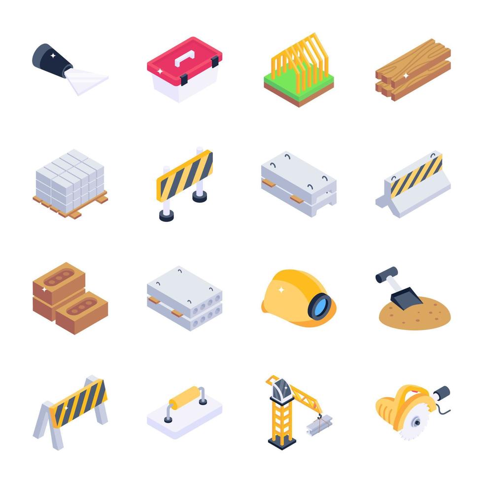 Set of Construction Accessories Isometric Icons vector