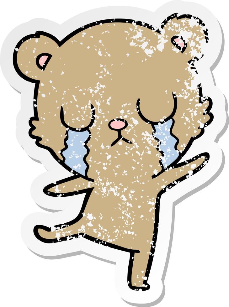 distressed sticker of a crying cartoon bear doing a sad dance vector