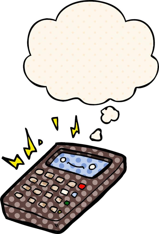cartoon calculator and thought bubble in comic book style vector