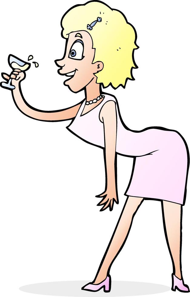 cartoon woman with drink vector