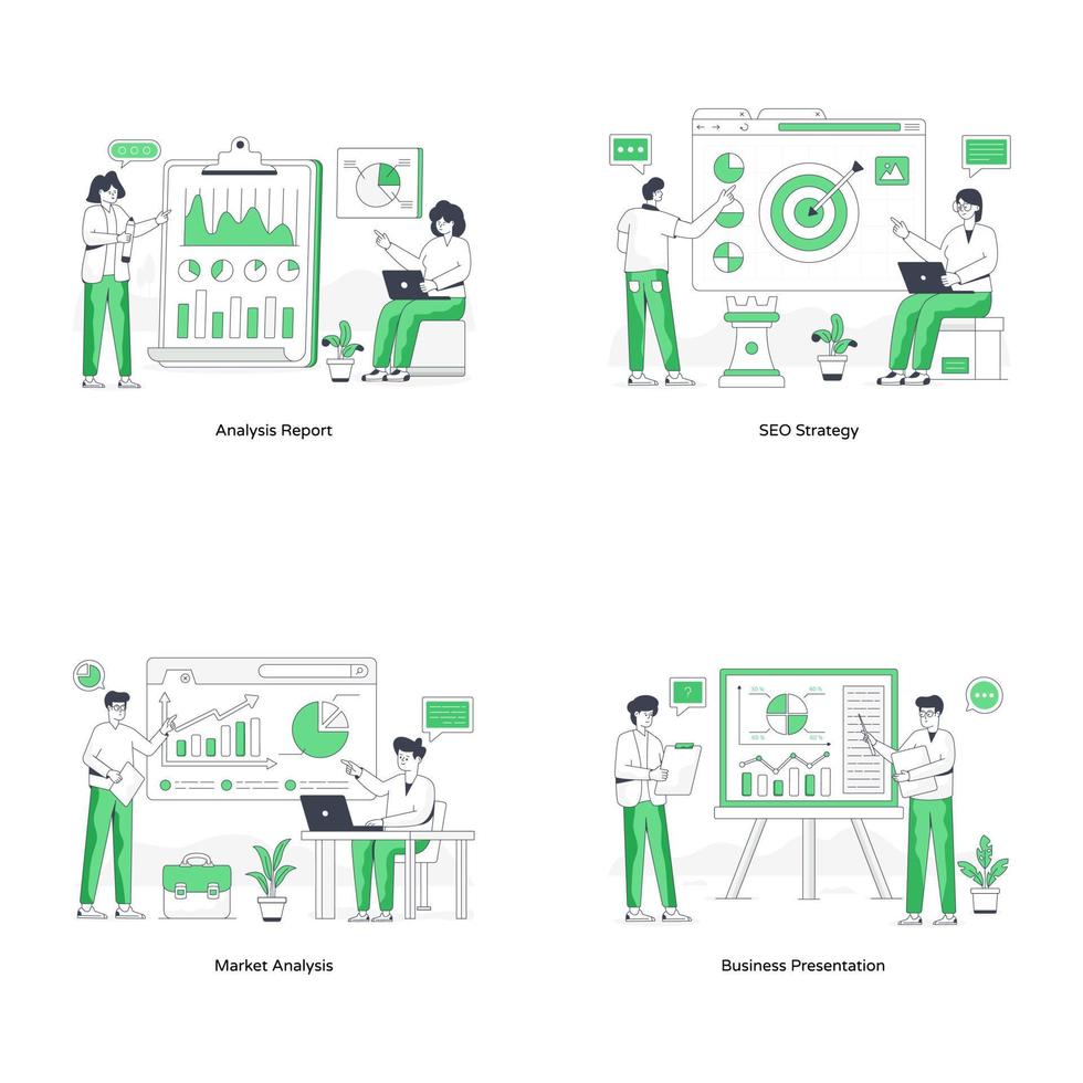 conjunto de ilustraciones planas de negocios vector