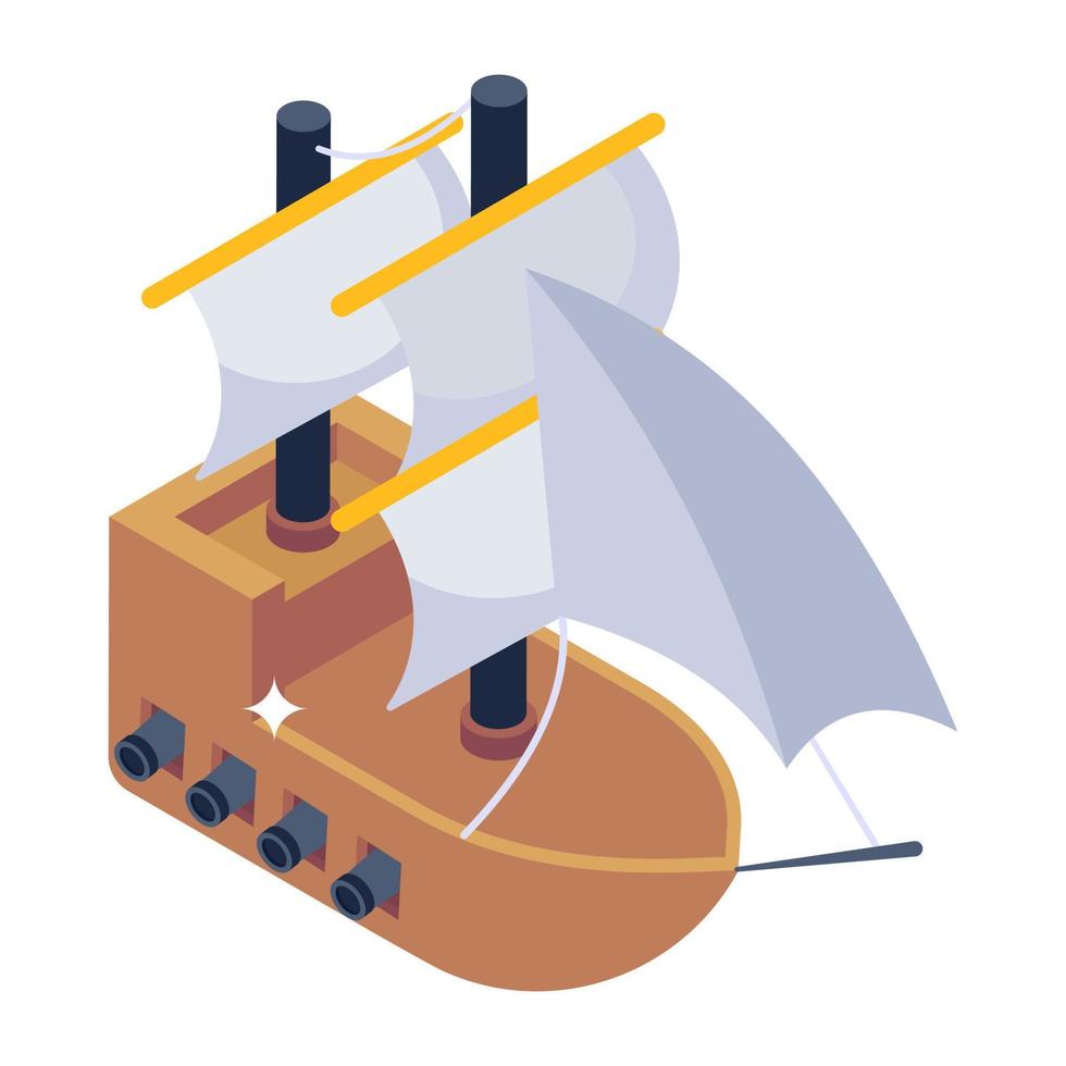 An editable isometric icon of pirate ship vector