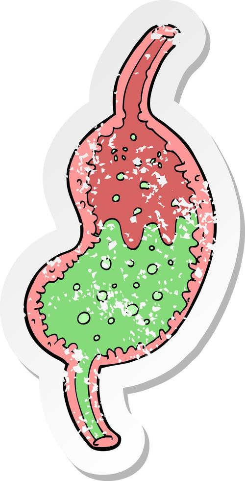 retro distressed sticker of a cartoon bubbling stomach vector