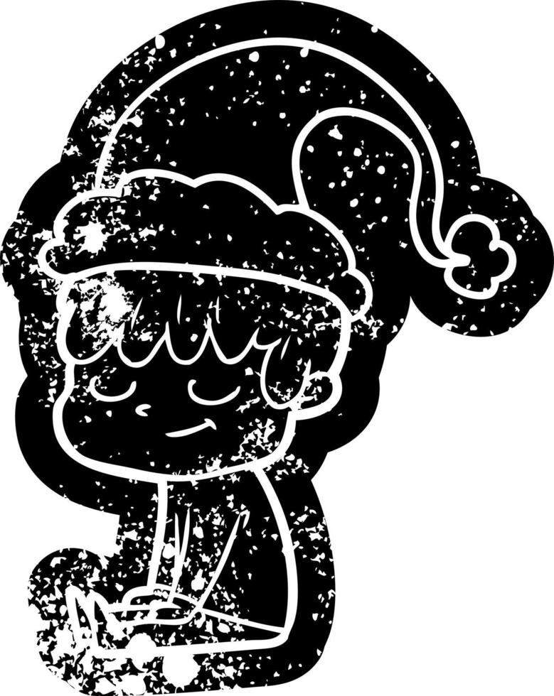icono angustiado de dibujos animados de un niño feliz con sombrero de santa vector