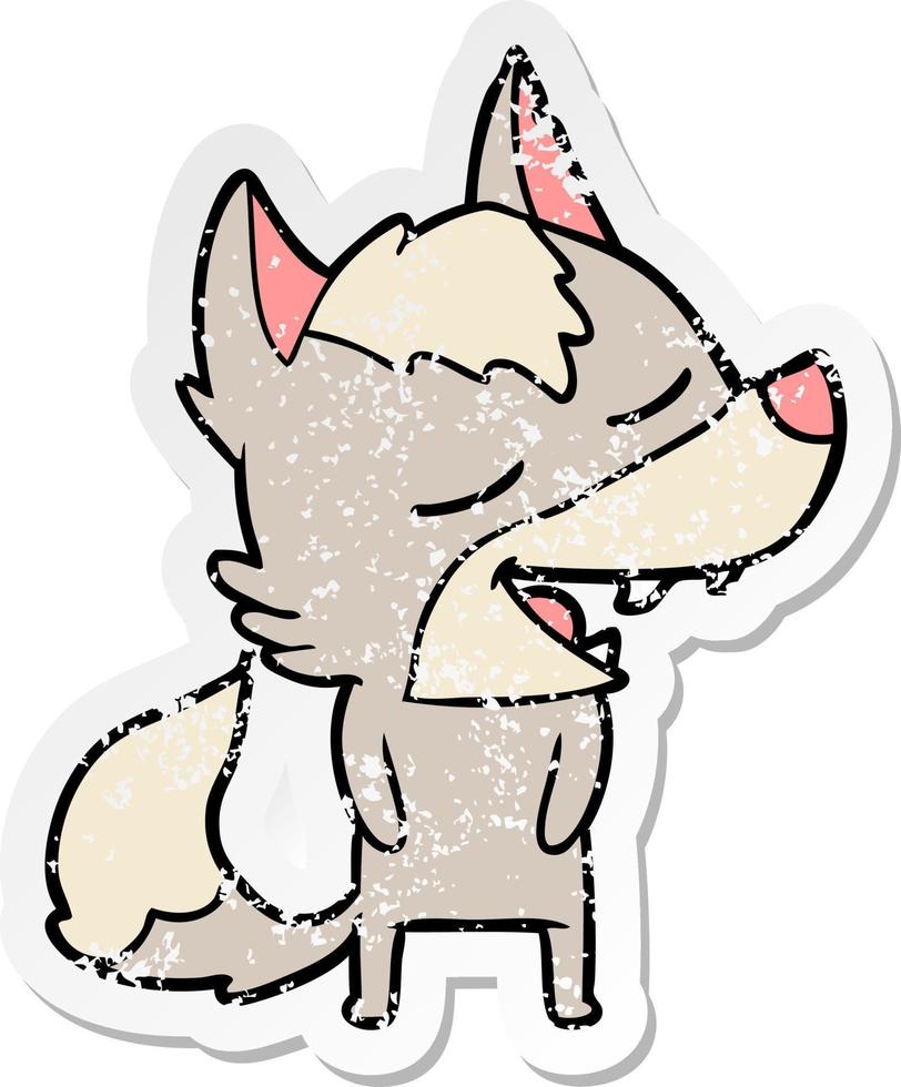 distressed sticker of a cartoon wolf laughing vector