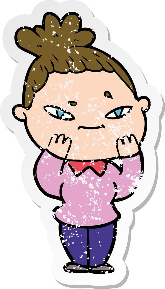 distressed sticker of a cartoon woman vector