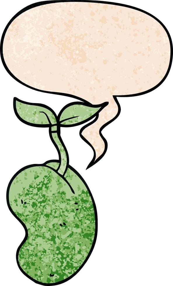cartoon sprouting seed and speech bubble in retro texture style vector