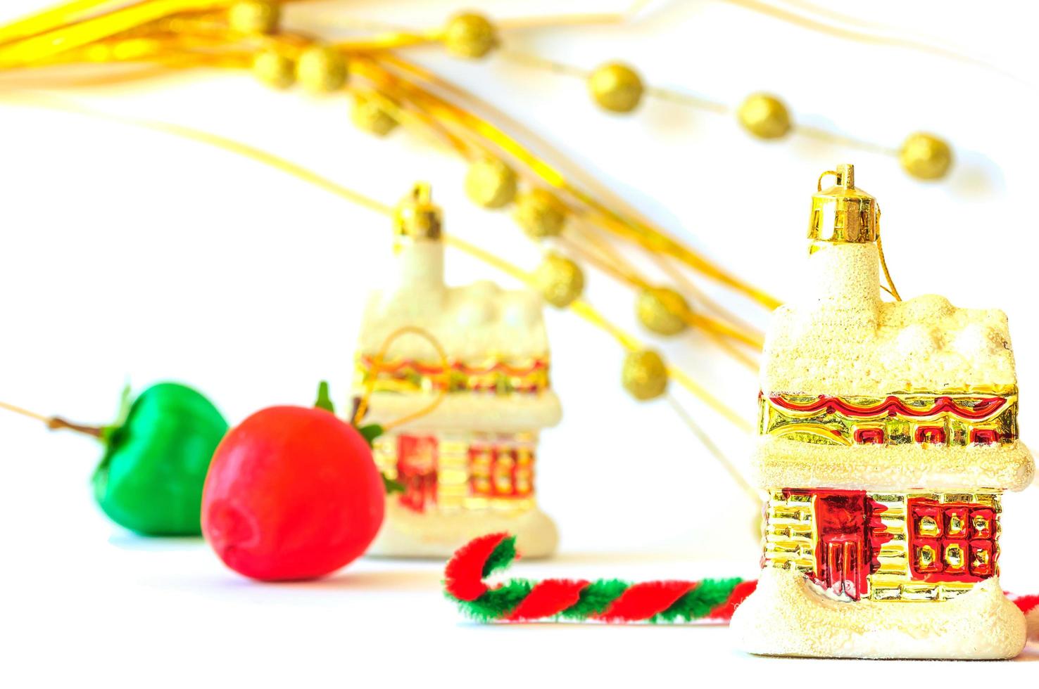 Christmas decorating objects over white background photo