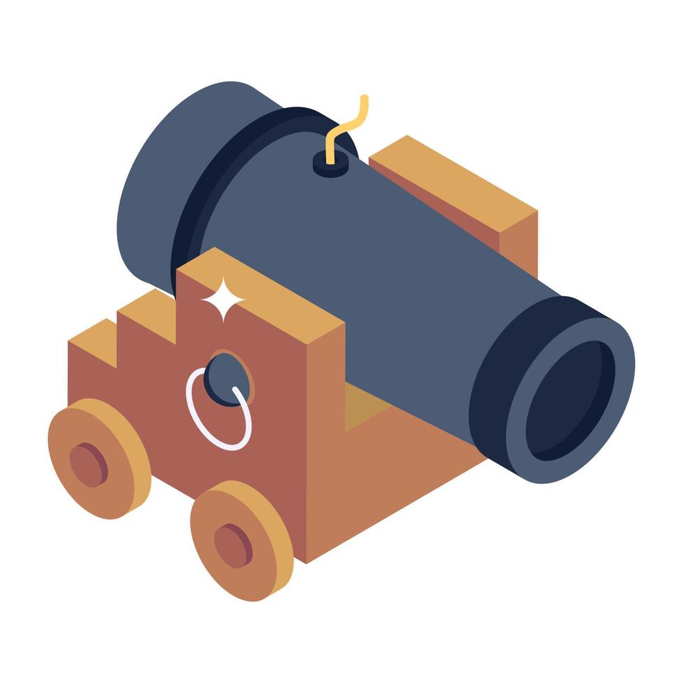 An antique gun used by pirates, isometric icon of pirate cannon vector