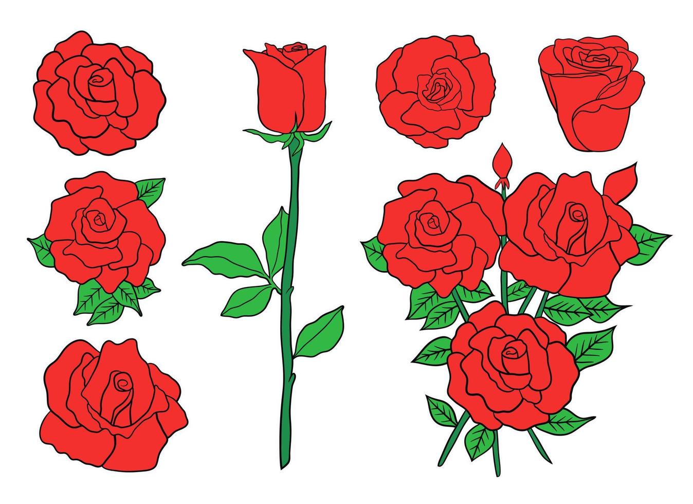 Ilustración de diseño de vector de rosas aislado sobre fondo blanco