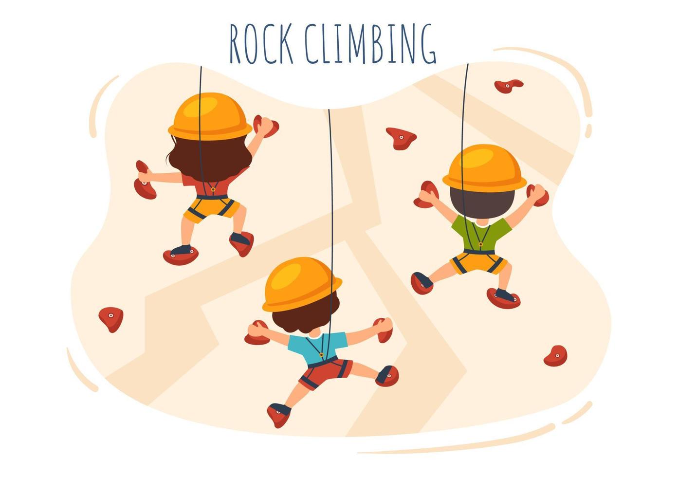 Rock Climbing with Climber Cute Kids Climbs Wall on Background Flat Cartoon Illustration vector
