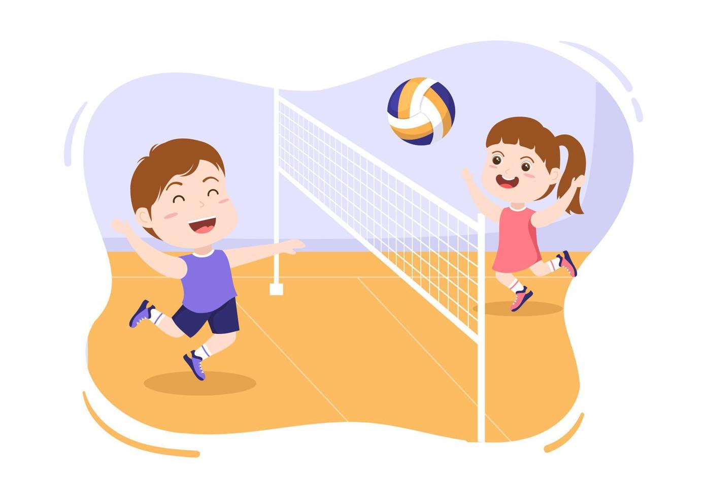 jugador de voleibol en el ataque para la serie de competición deportiva interior en ilustración de dibujos animados de niños lindos planos vector