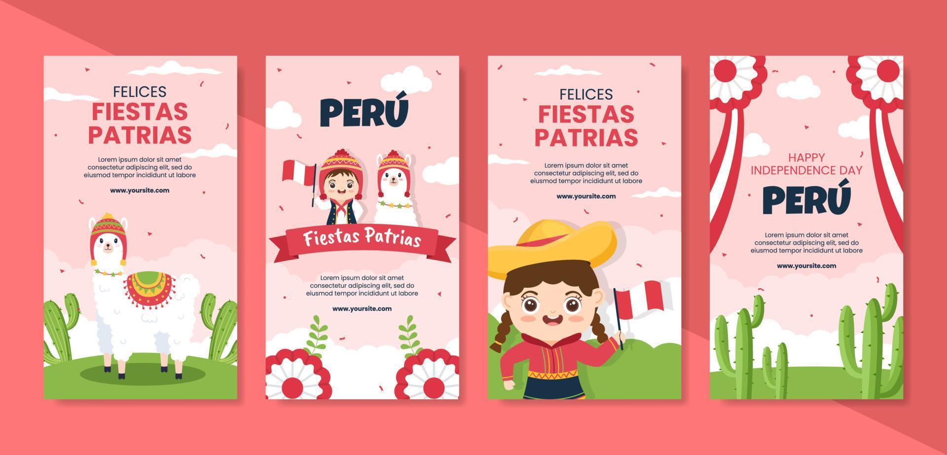 fiestas patrias peru plantillas de historias redes sociales plano dibujos animados fondo vector ilustración