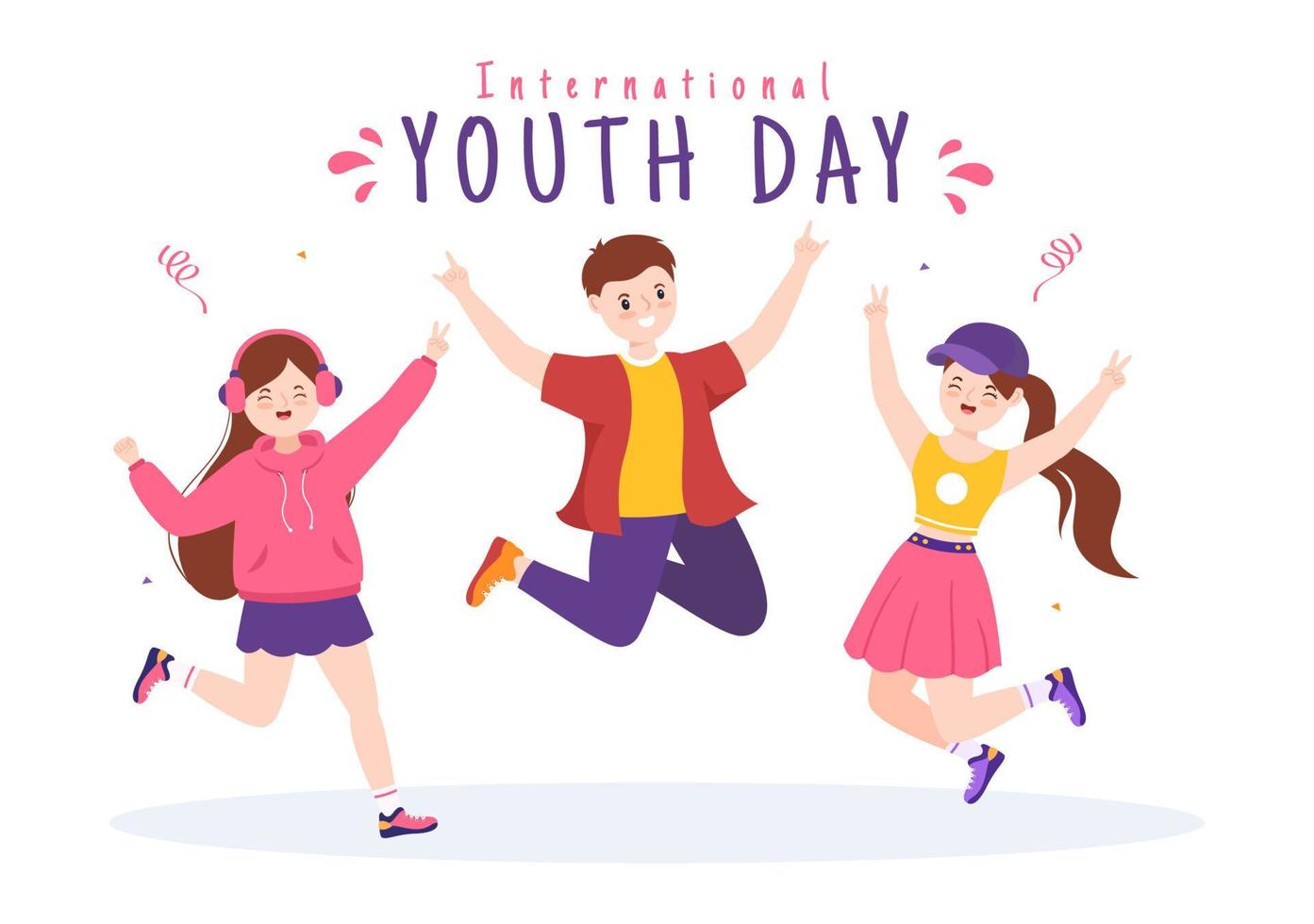 Happy International Youth Day Cute Cartoon Illustration with Young Boys and Girls For Campaign in Flat Style Background vector
