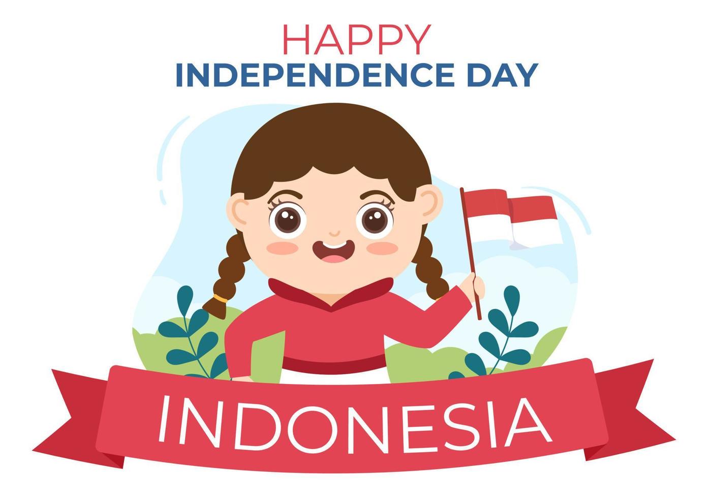 Indonesia Independence Day on August 17th with Traditional Games, Flag Red White and People Character in Flat Cute Cartoon Background Illustration vector