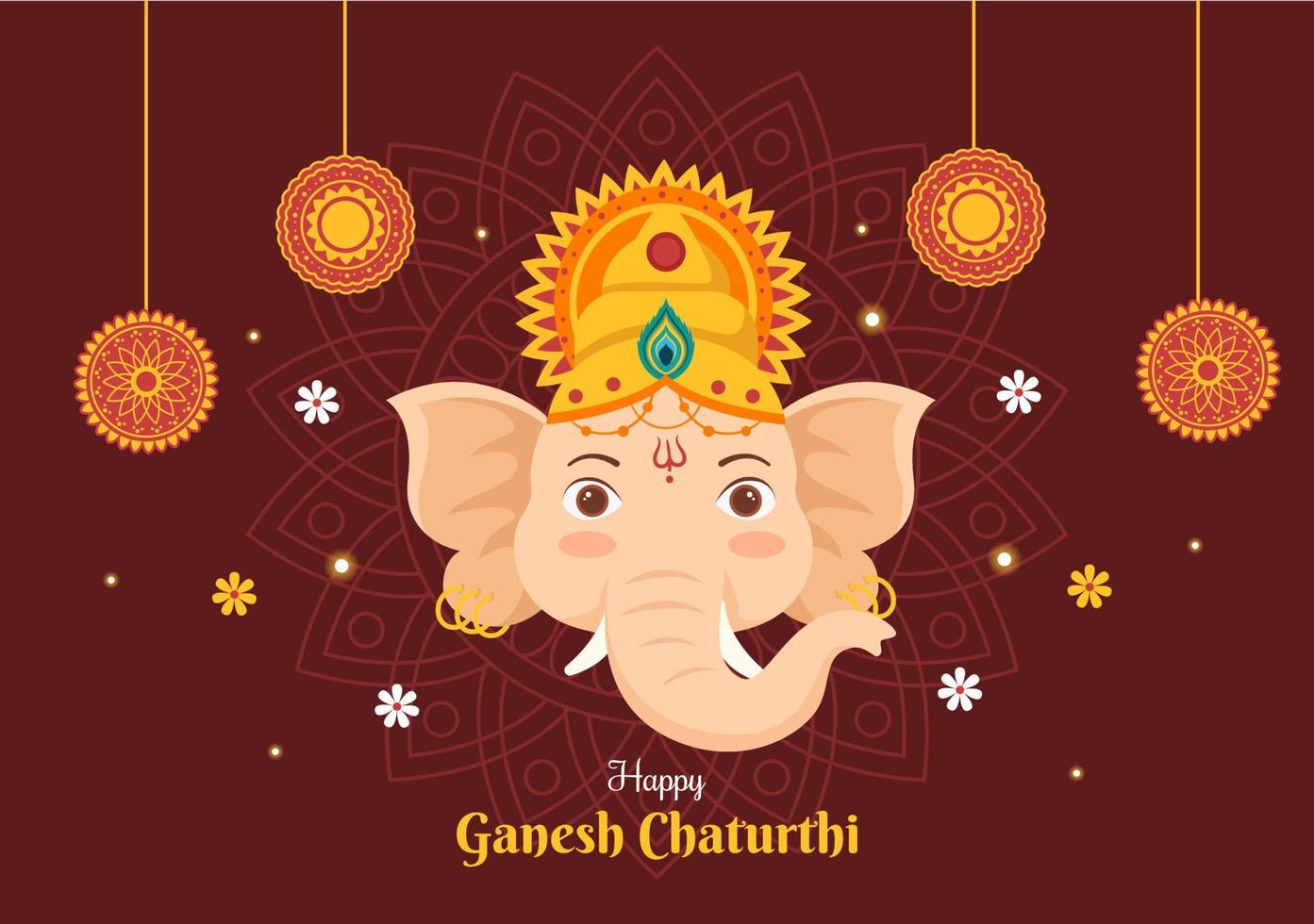 Happy Ganesh Chaturthi of Festival in India to Celebrate his Arrival to Earth in Flat Style Background Vector Illustration