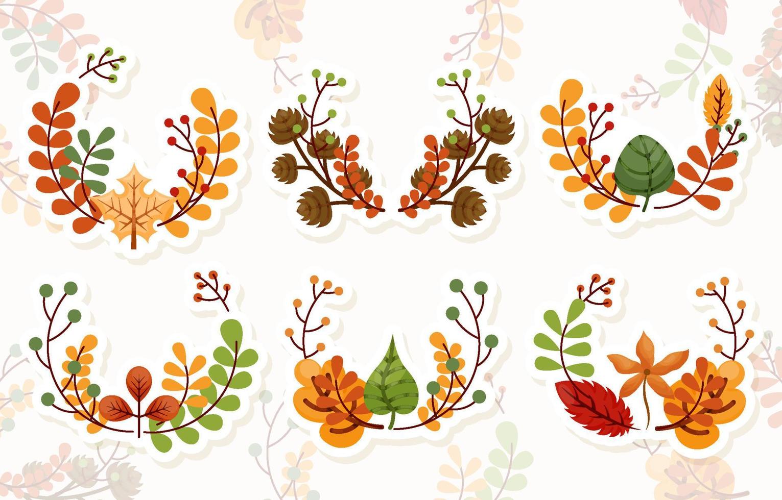Fall Floral Sticker Set vector