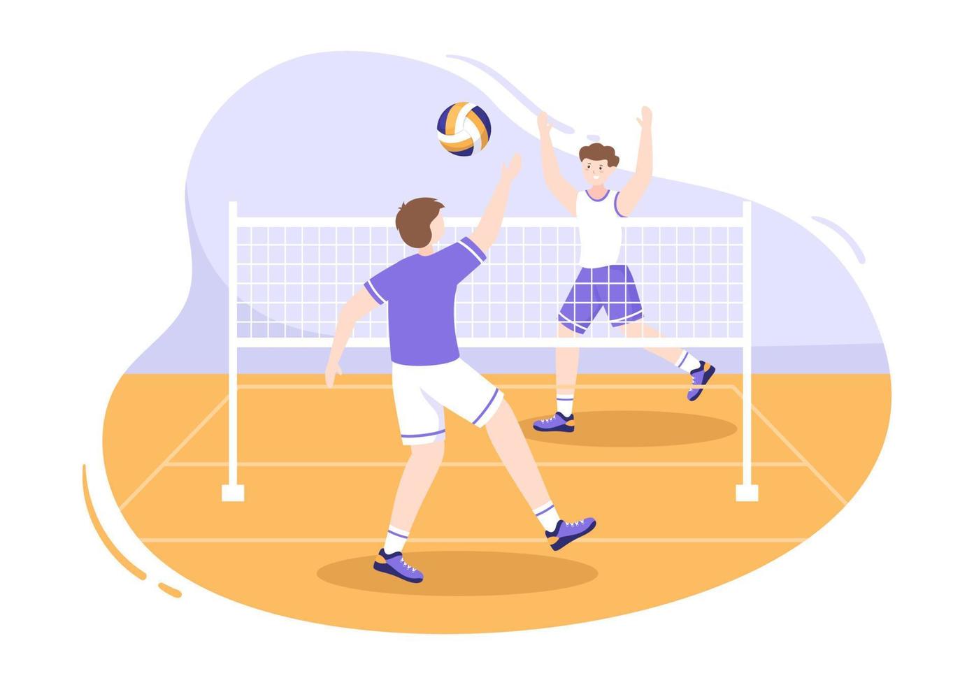 jugador de voleibol en el ataque para la serie de competición deportiva interior en ilustración de dibujos animados planos vector