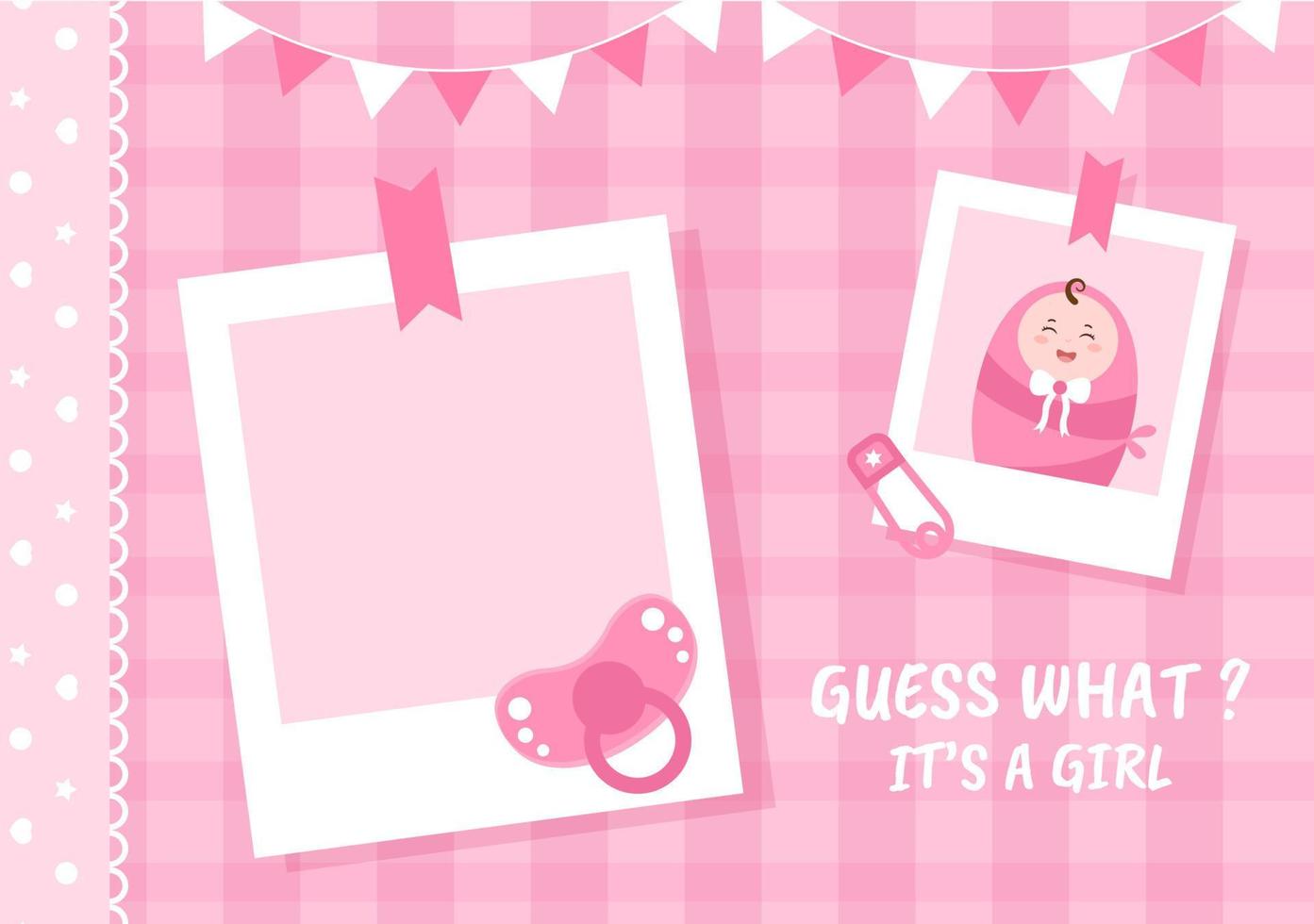 Birth Photo is it a Girl with a Baby Image and Pink Color Background Cartoon Illustration for Greeting Card or Signboard vector