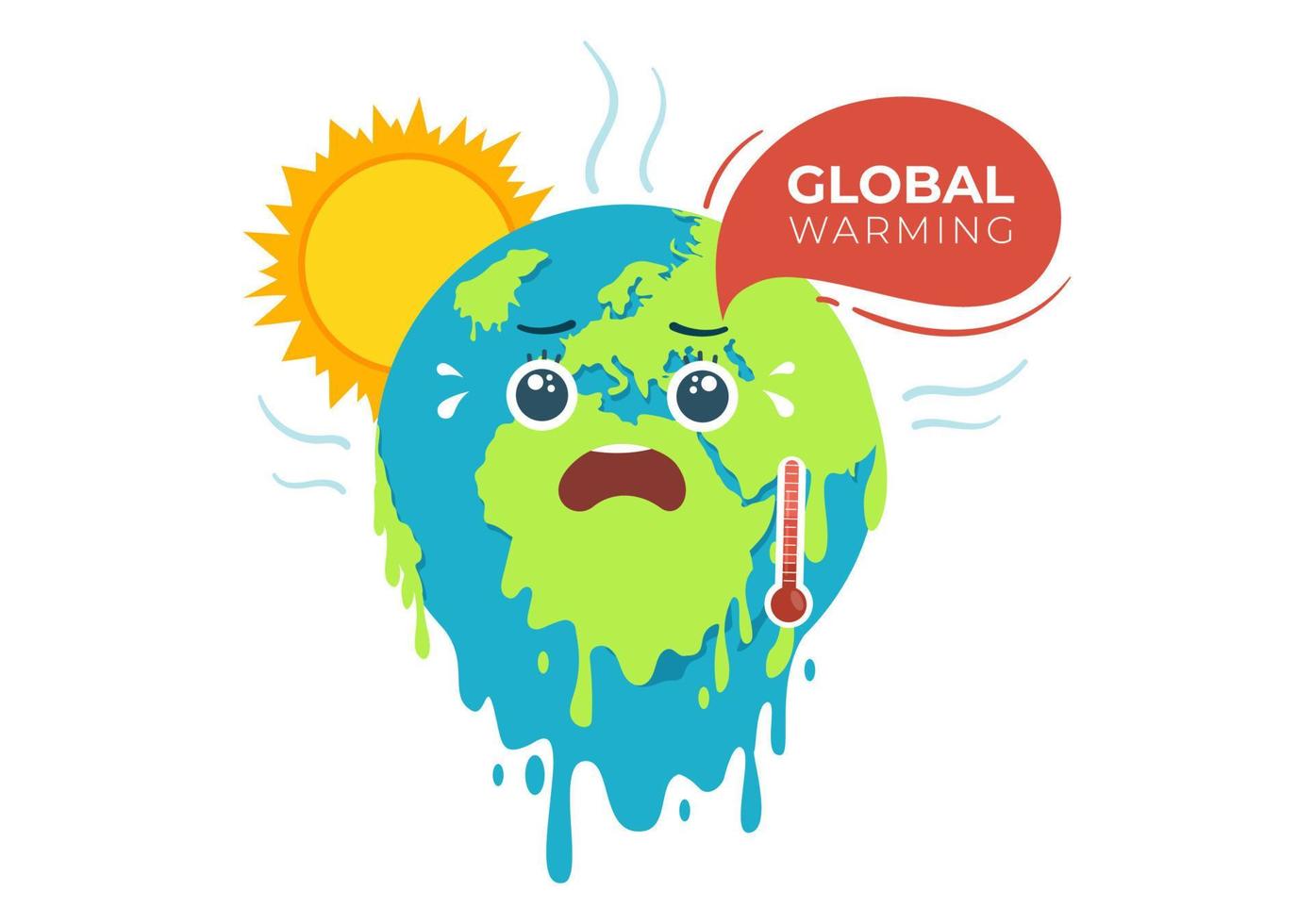 Global Warming Cartoon Style Illustration with Planet Earth in a Melting or Burning State and Image Sun to Prevent Damage to Nature and Climate Change vector