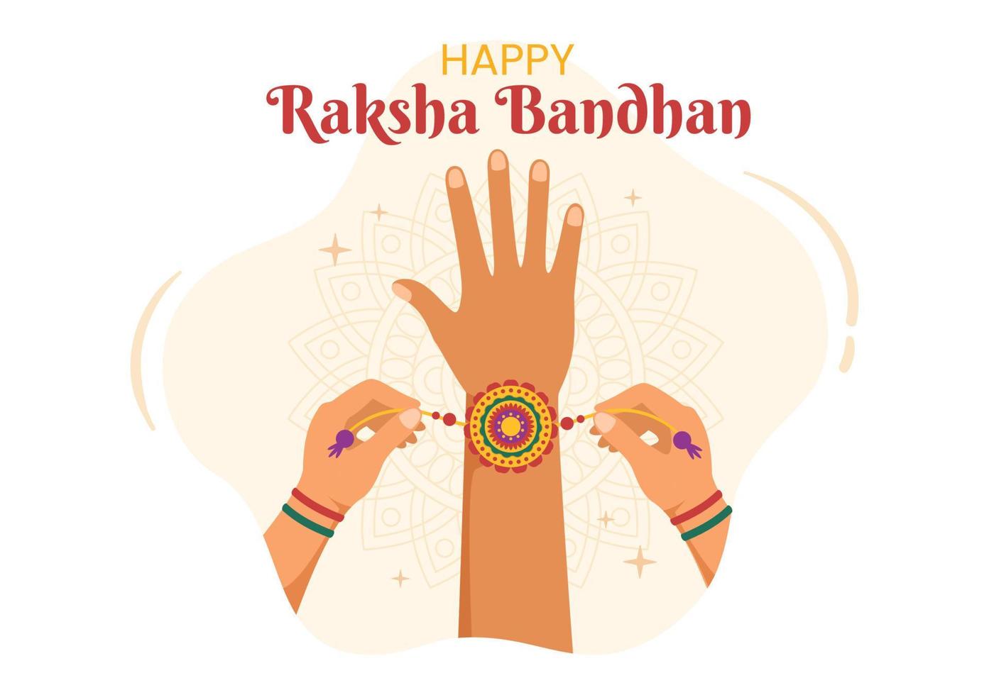 Happy Raksha Bandhan Cartoon Illustration with Sister Tying Rakhi on Her Brothers Wrist to Signify Bond of Love in Indian Festival Celebration vector