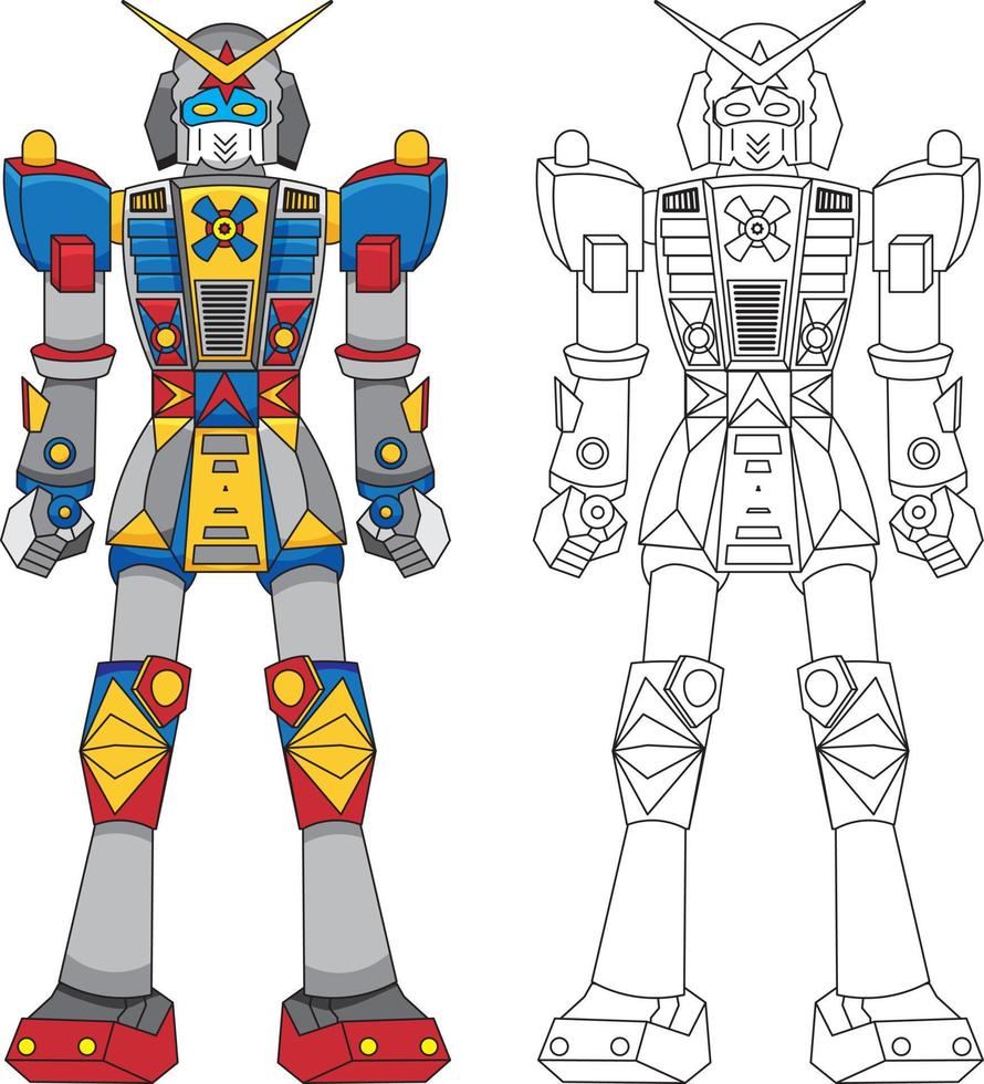 robot héroe fuerte de pie para colorear vector