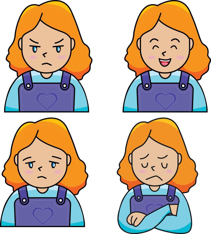 Set Of White Girl Showing Emotions vector