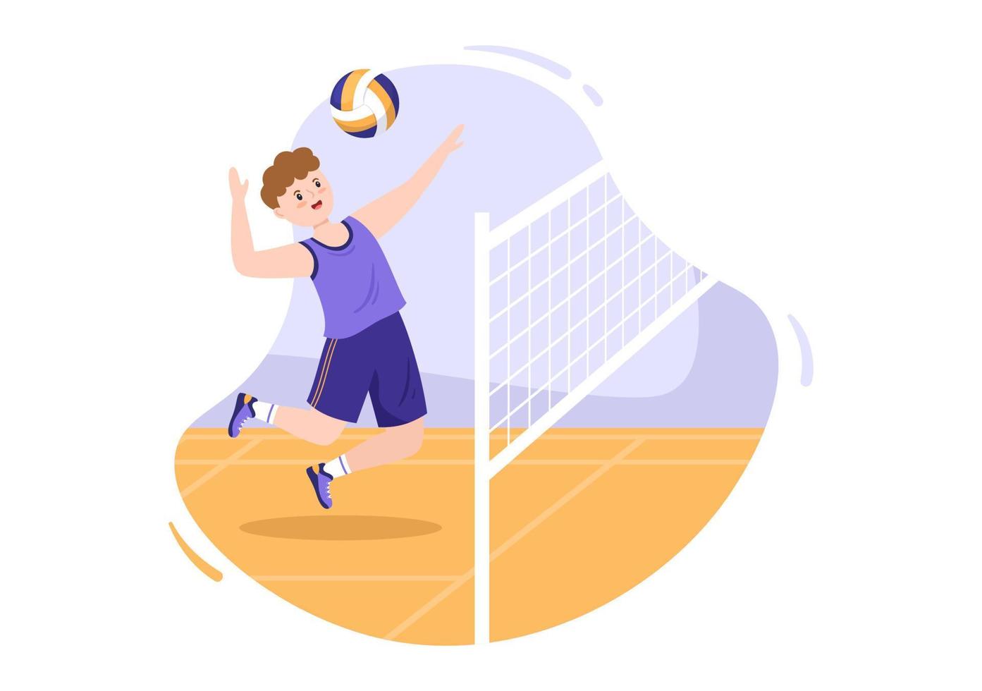 jugador de voleibol en el ataque para la serie de competición deportiva interior en ilustración de dibujos animados planos vector