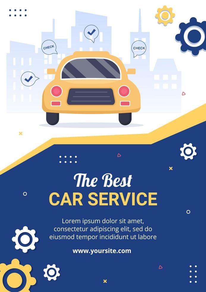 Car Service Flyer Template Social Media Flat Cartoon Background Vector Illustration