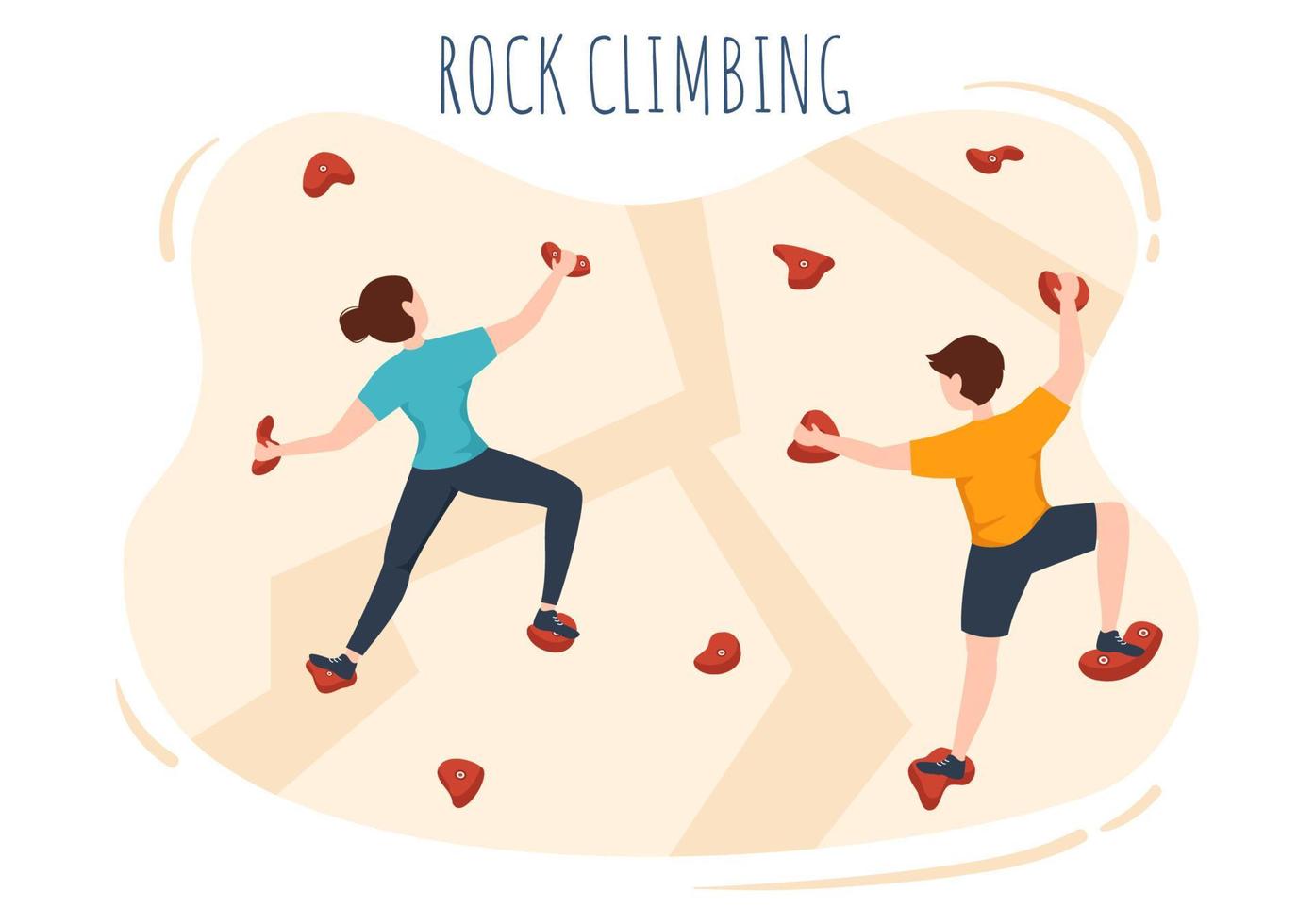 Rock Climbing with Climber Climbs Wall of Extreme Sportsmen and Sportswomen in Flat Cartoon background Illustration vector