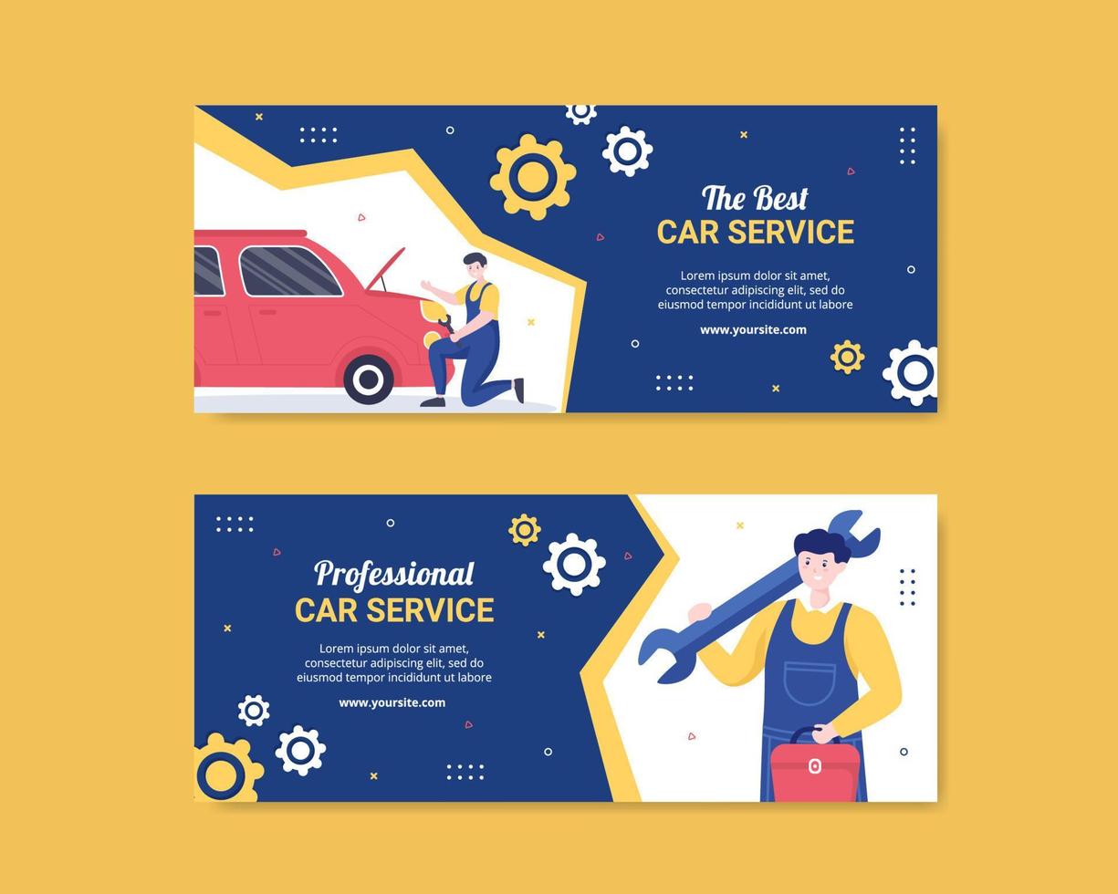 Car Service Banner Template Social Media Flat Cartoon Background Vector Illustration