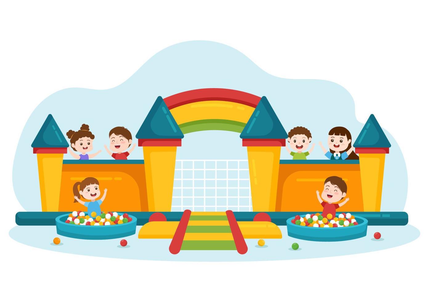 Children Playground with Swings, Slide, Climbing Ladders and More in the Amusement Park for Little Ones to Play in Flat Cartoon Illustration vector