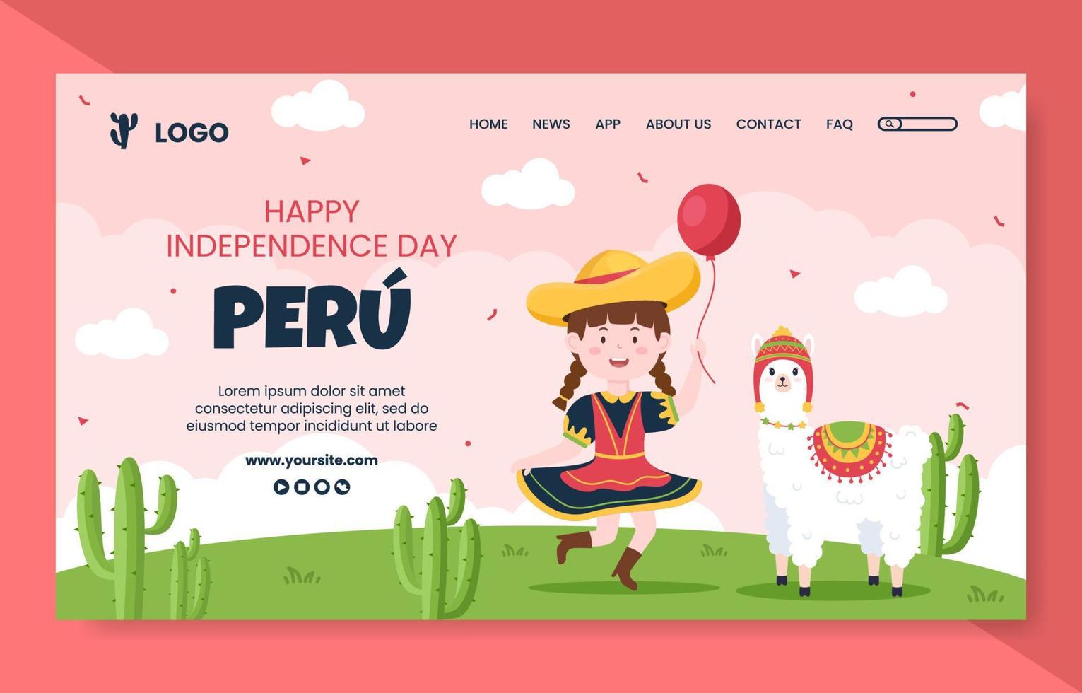 Fiestas Patrias Peru Vertical Banner Template Social Media Flat Cartoon Background Vector Illustration