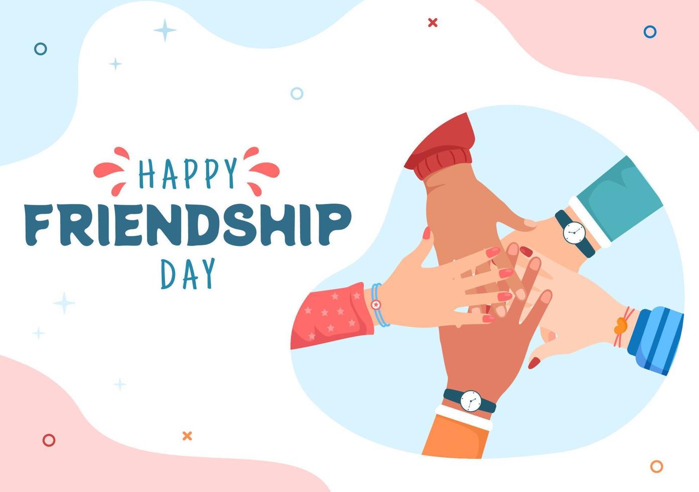 Happy Friendship Day Cute Cartoon Illustration with Young Boys and Girls of Hugging Together or Putting Their Hands in Flat Style vector