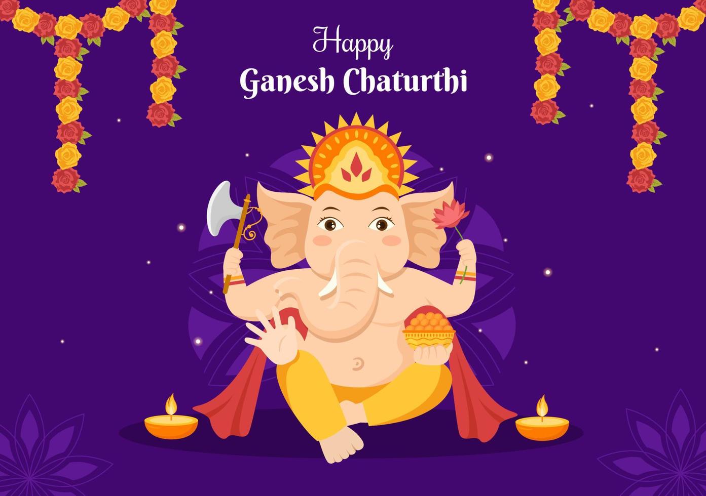 feliz ganesh chaturthi del festival en la india para celebrar su llegada a la tierra en la ilustración de vector de fondo de estilo plano