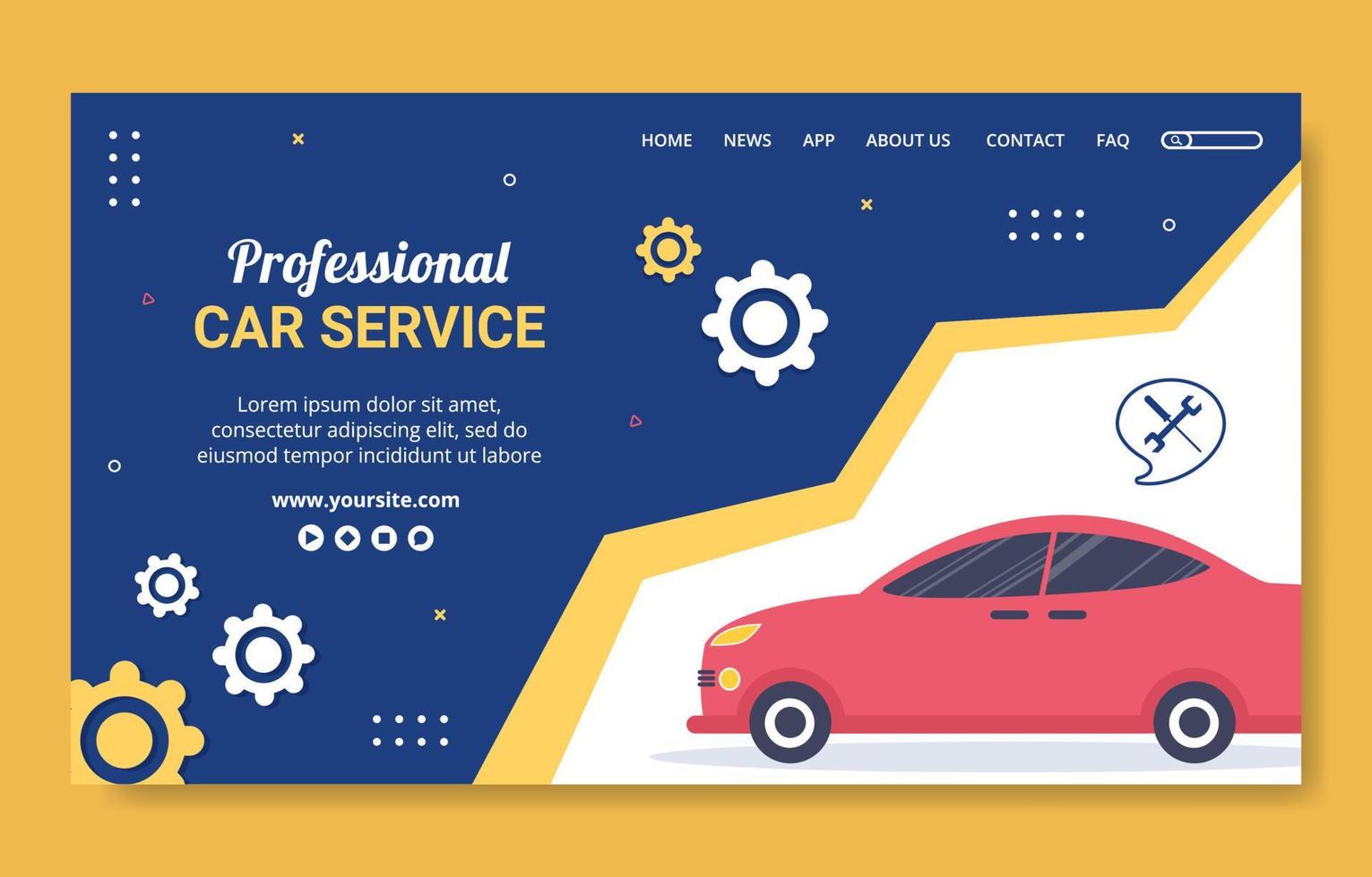 Car Service Landing Page Template Social Media Flat Cartoon Background Vector Illustration