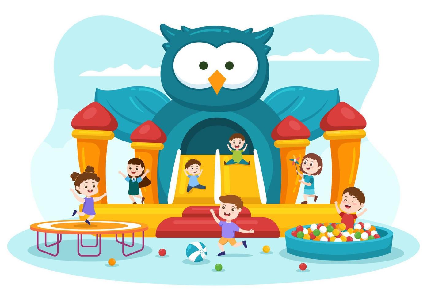 Children Playground with Swings, Slide, Climbing Ladders and More in the Amusement Park for Little Ones to Play in Flat Cartoon Illustration vector