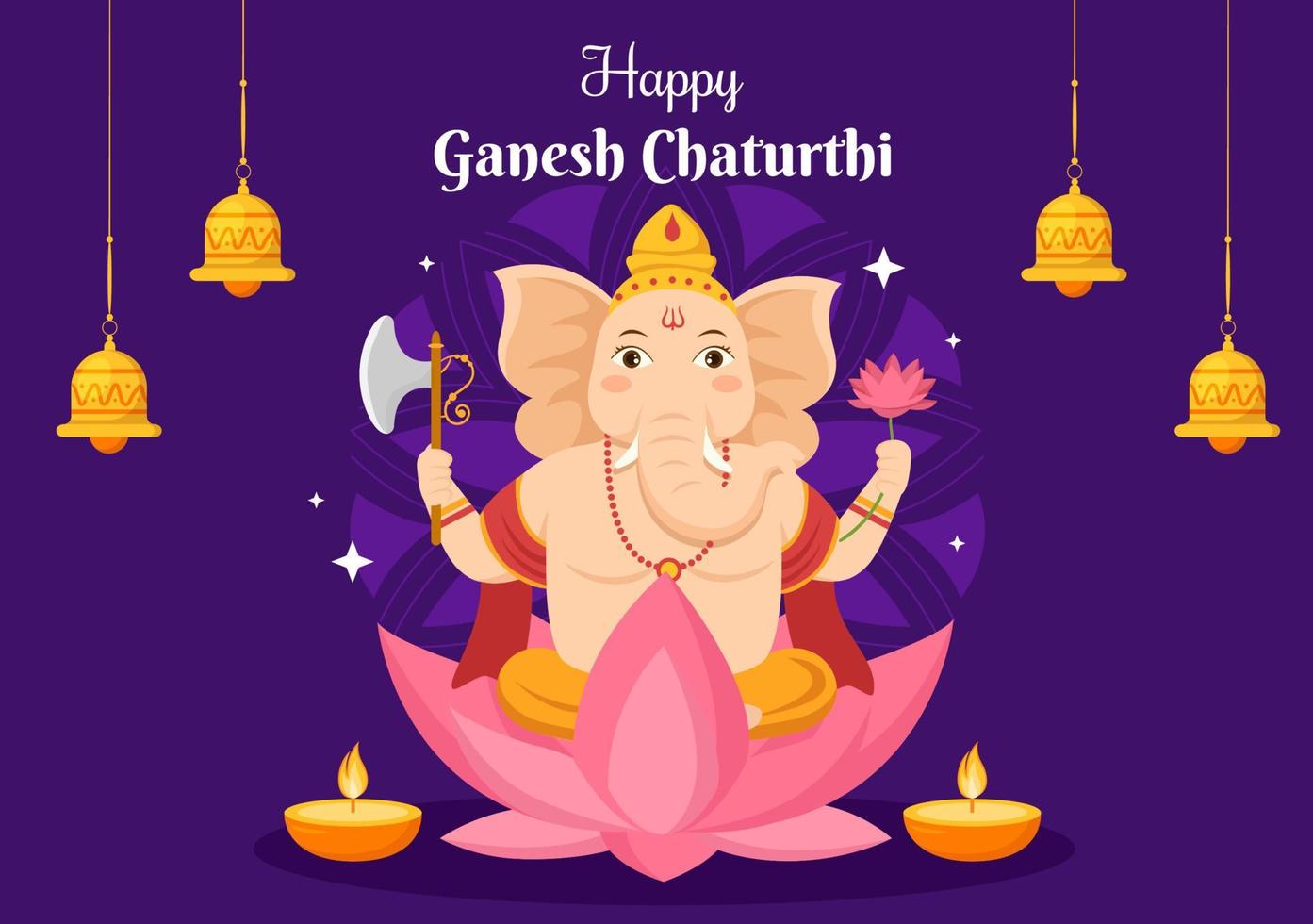 Happy Ganesh Chaturthi of Festival in India to Celebrate his Arrival to Earth in Flat Style Background Vector Illustration