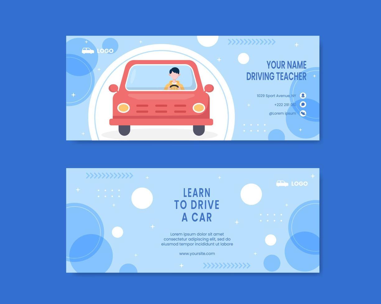 Car Driving School Horizontal Vanner Template Social Media Flat Cartoon Background Vector Illustration