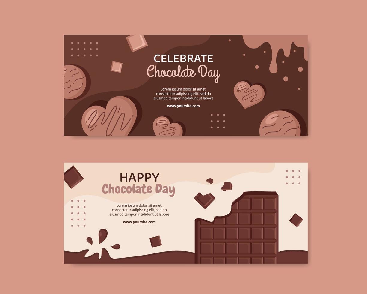 feliz día del chocolate plantilla de banner de redes sociales ilustración de vector de fondo de dibujos animados plana