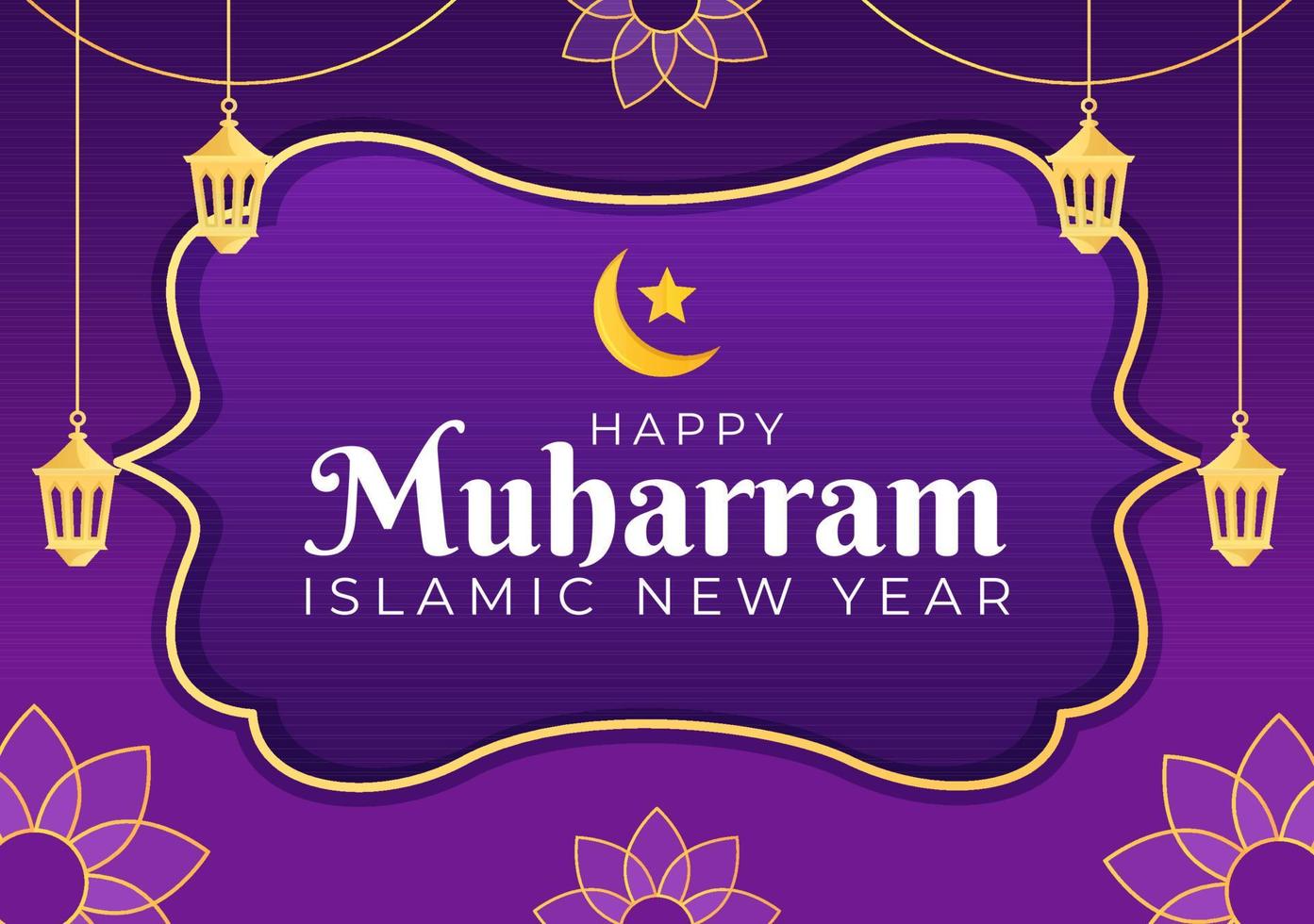 Islamic New Year Day or 1 Muharram Vector Background Illustration of Muslim Family Celebrating Can be use for Greeting Card or Invitation