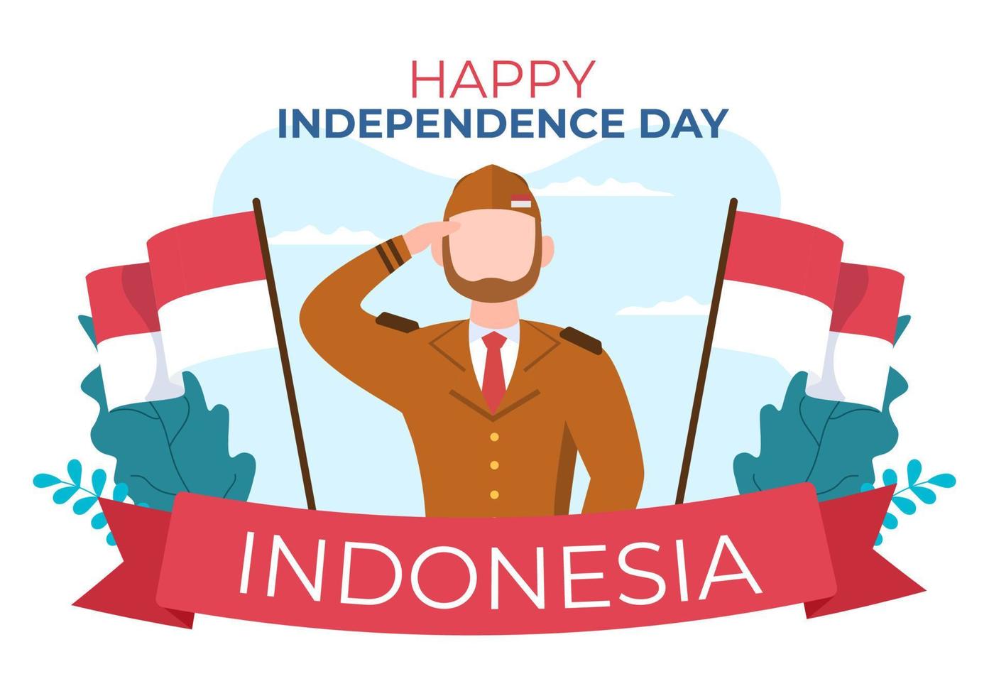 día de la independencia de indonesia el 17 de agosto con juegos tradicionales, bandera roja blanca y personaje de personas en una linda ilustración de fondo de caricatura plana vector