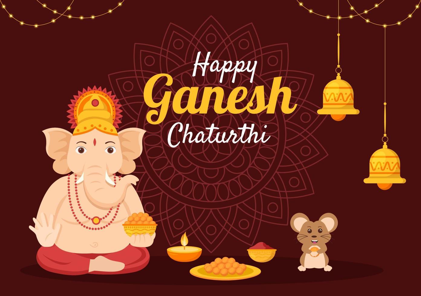 feliz ganesh chaturthi del festival en la india para celebrar su llegada a la tierra en la ilustración de vector de fondo de estilo plano