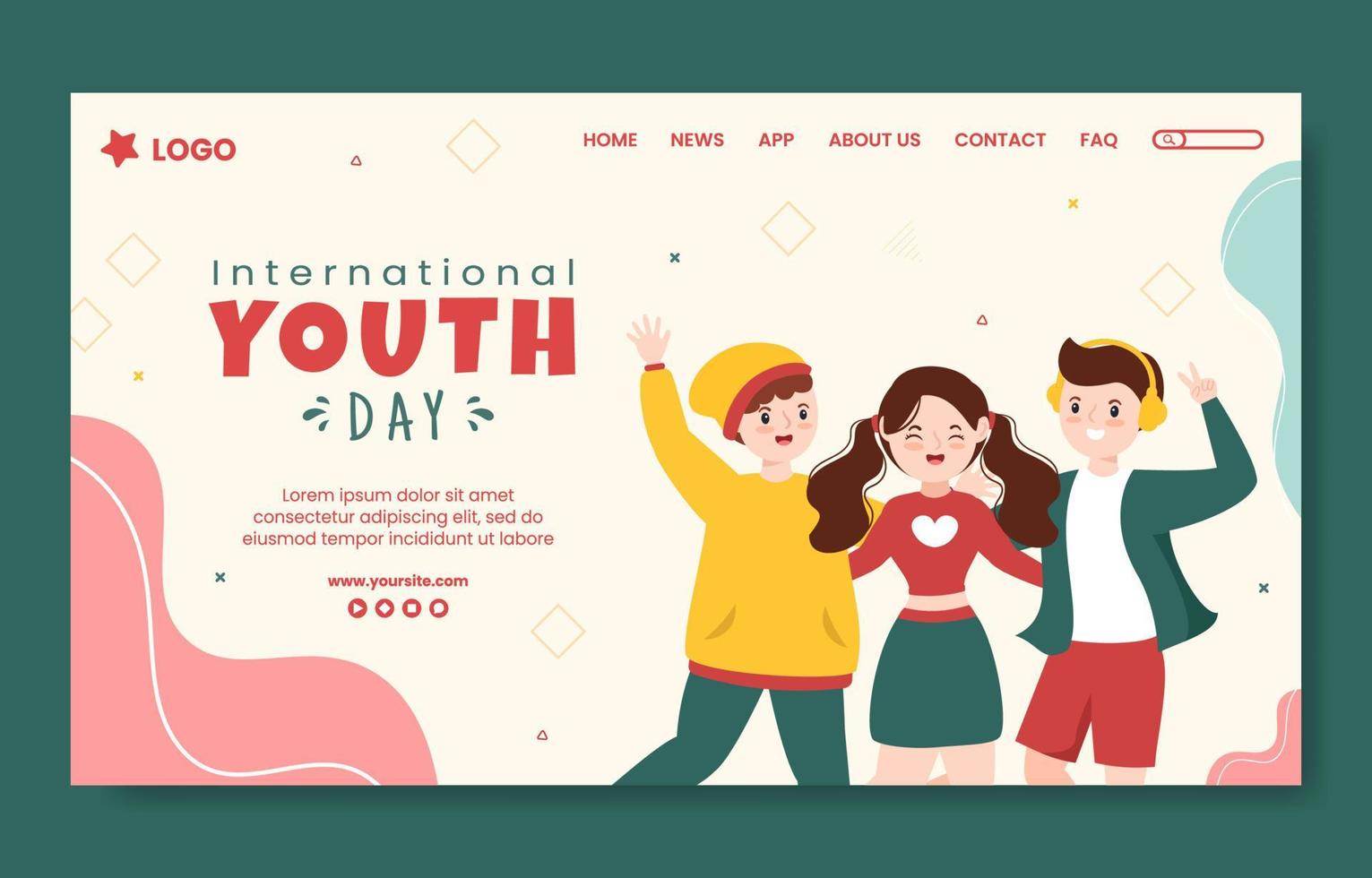 Happy International Youth Day Social Media Landing Page Template Flat Cartoon Background Vector Illustration