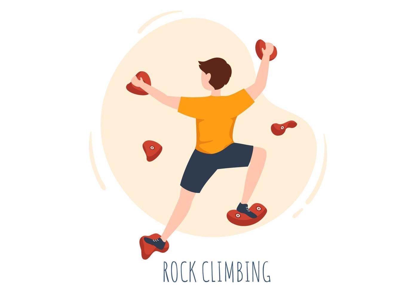 Rock Climbing with Climber Climbs Wall of Extreme Sportsmen and Sportswomen in Flat Cartoon background Illustration vector