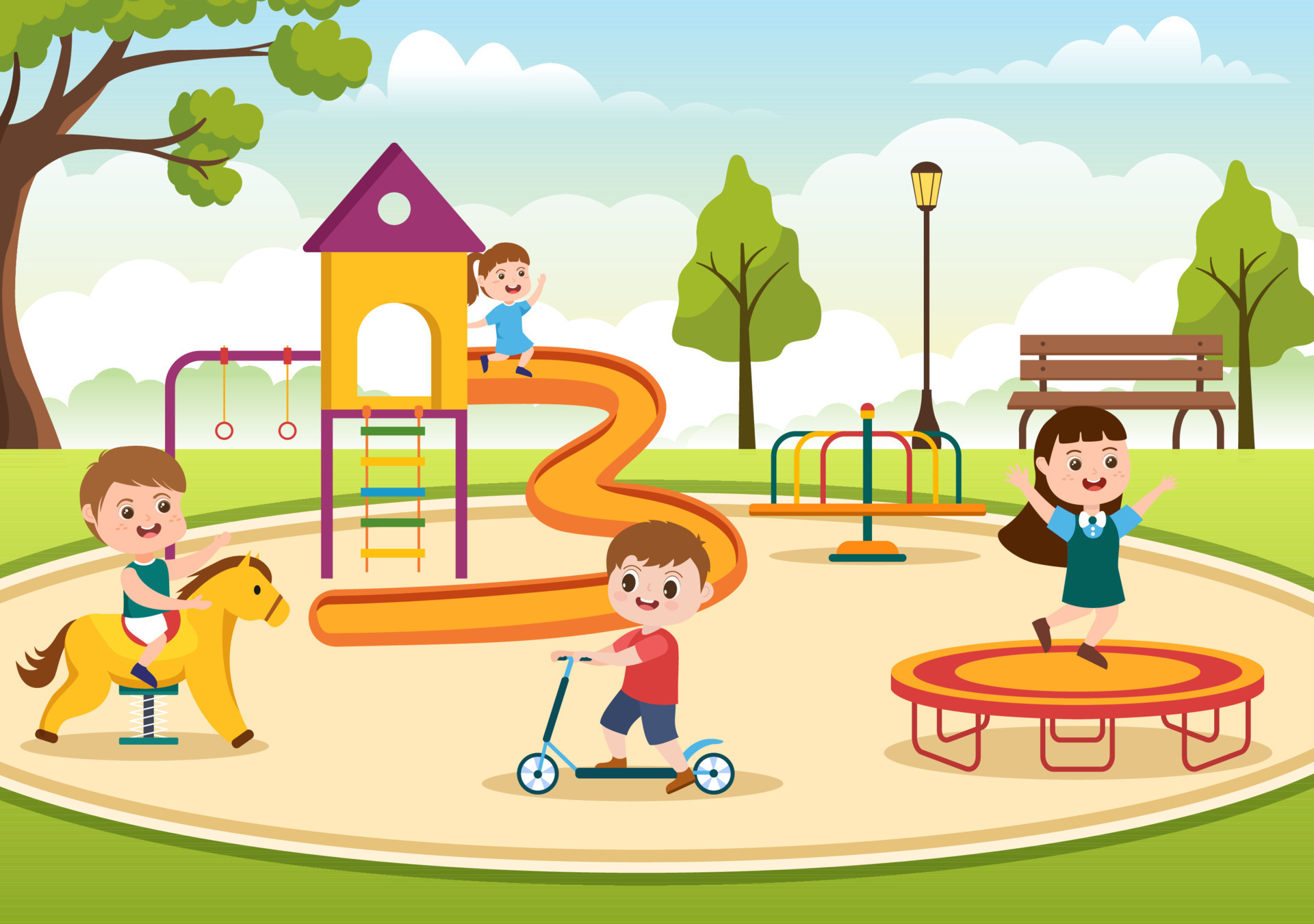 Niños Juegos Infantiles Con Columpios, Toboganes Y Tubos Aislados En El  Fondo Blanco. Estilo Plano Clipart Moderna Ilustración Vectorial De Dibujos  Animados. Ilustraciones svg, vectoriales, clip art vectorizado libre de  derechos. Image