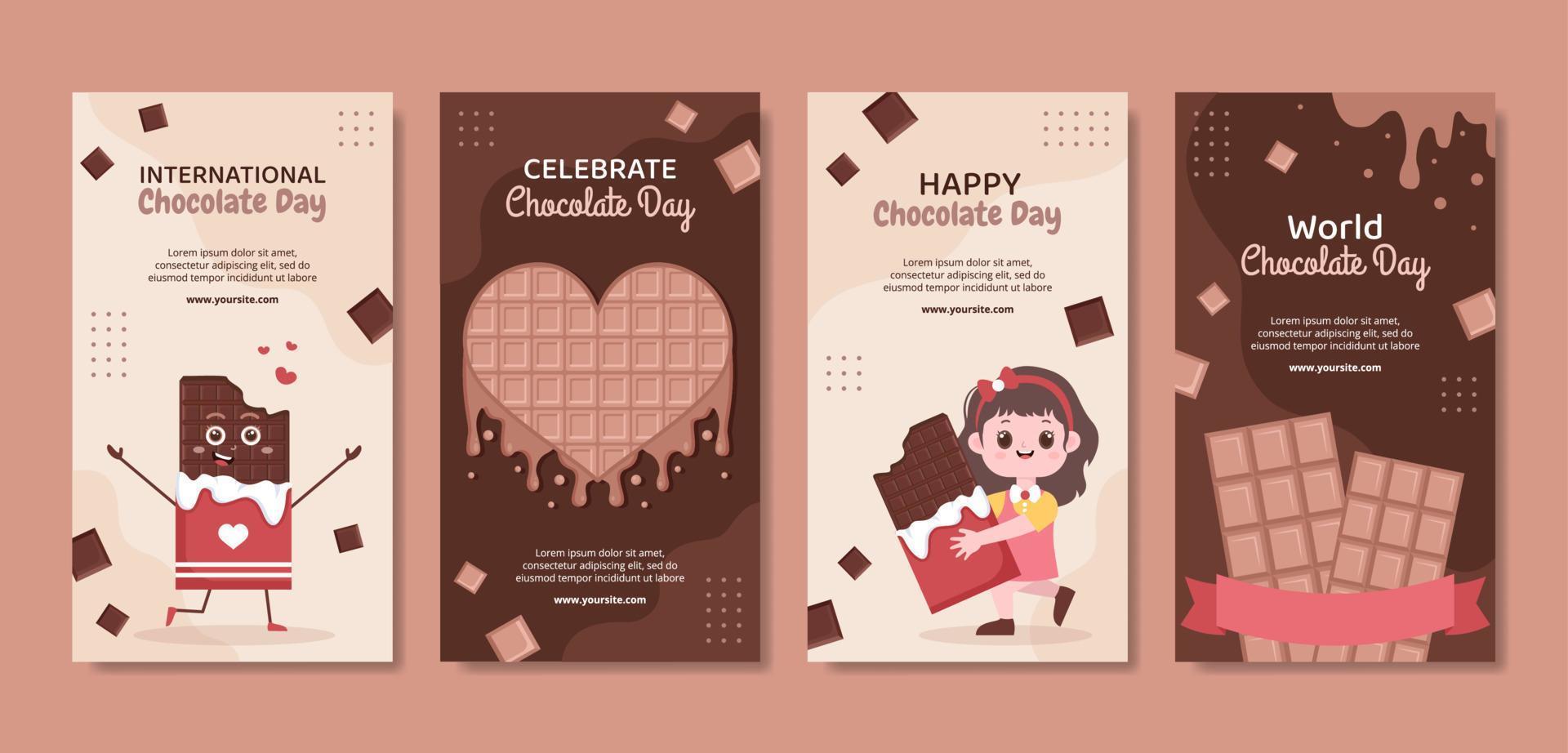 Happy Chocolate Day Social Media Stories Template Flat Cartoon Background Vector Illustration