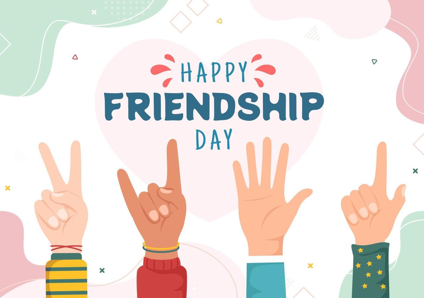 Happy Friendship Day Cute Cartoon Illustration with Young Boys and Girls of Hugging Together or Putting Their Hands in Flat Style vector