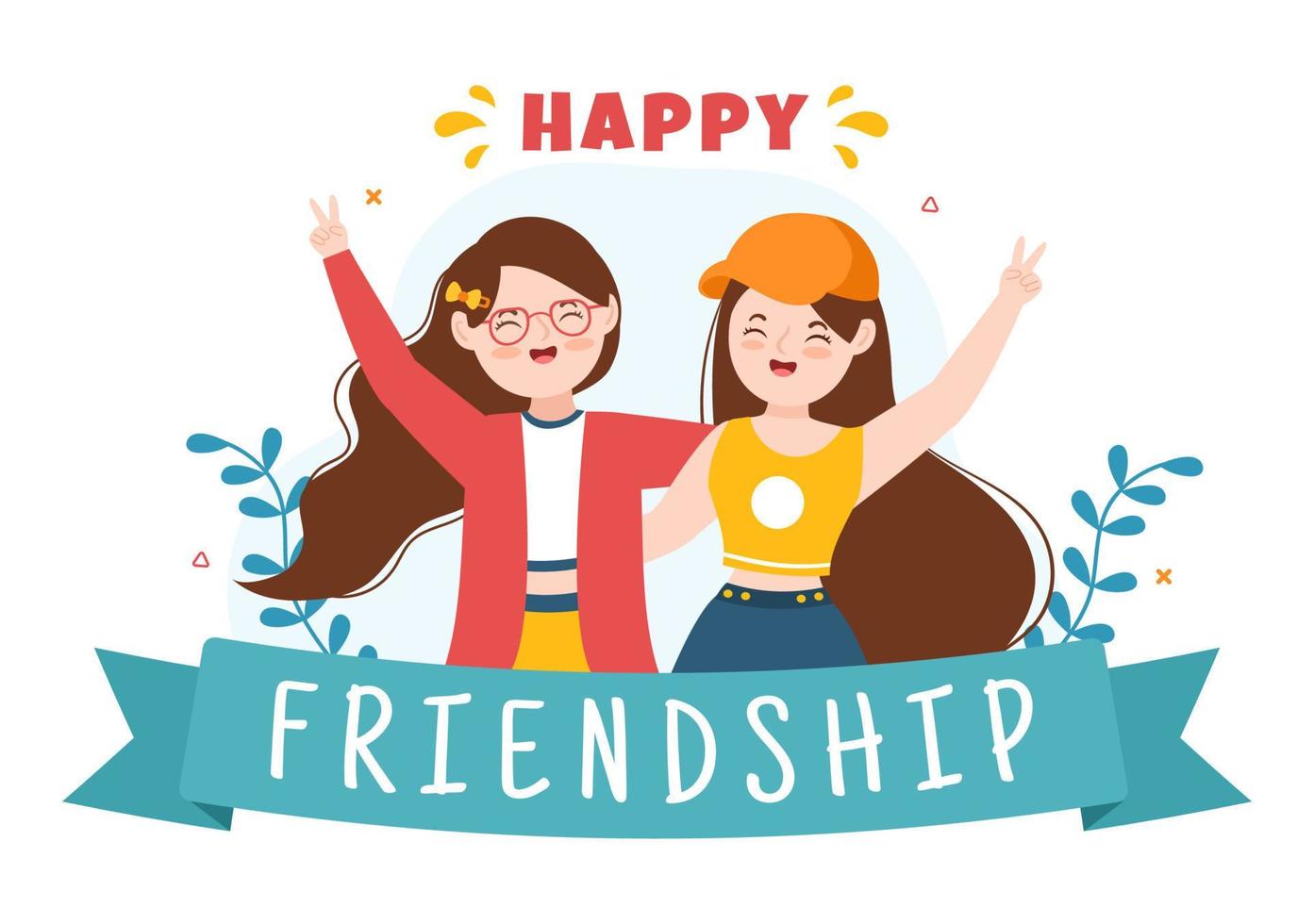 Happy Friendship Day Cute Cartoon Illustration with Young Boys and Girls of Hugging Together or Putting Their Hands in Flat Style vector